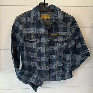 Women's Blue Checked Denim Jacket